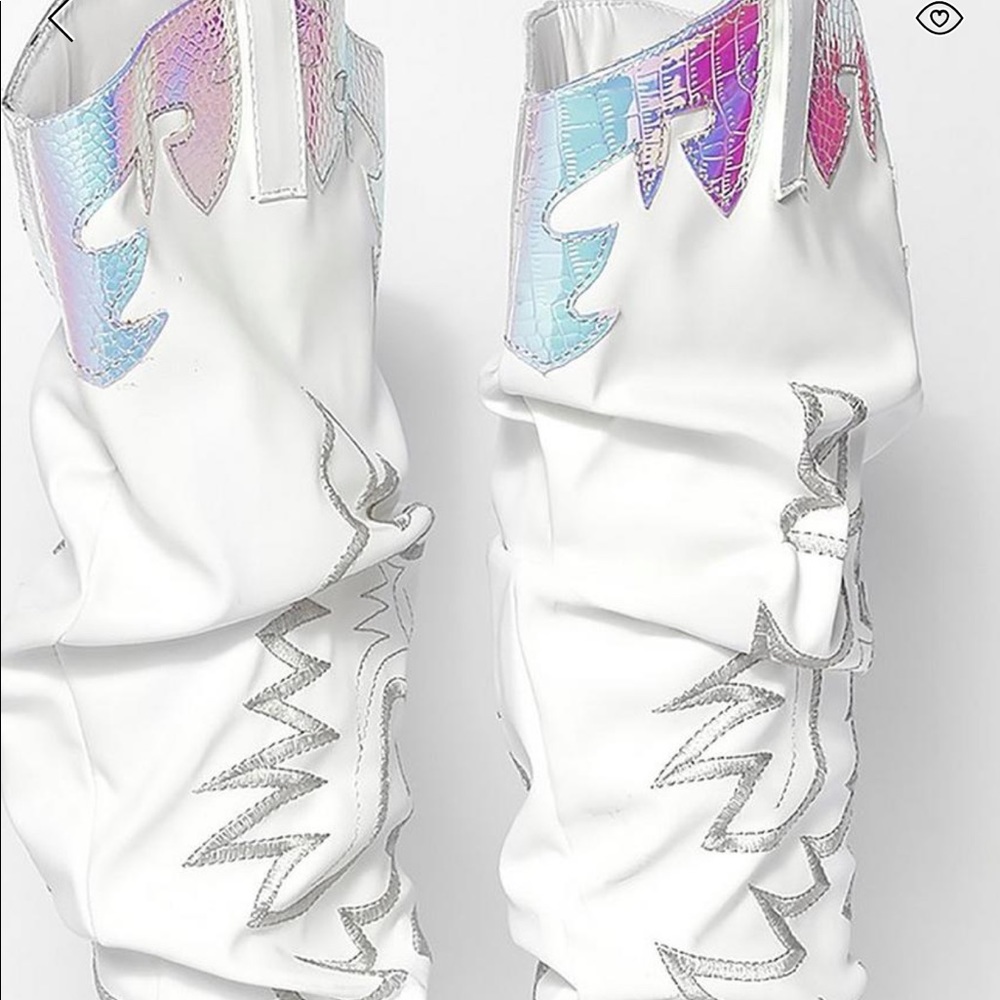 Boohoo Holographic Panel Knee High Western Boots